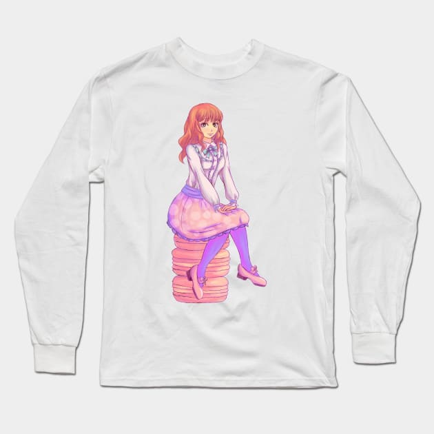 Pink Macaron Girl Long Sleeve T-Shirt by SakuraDragon